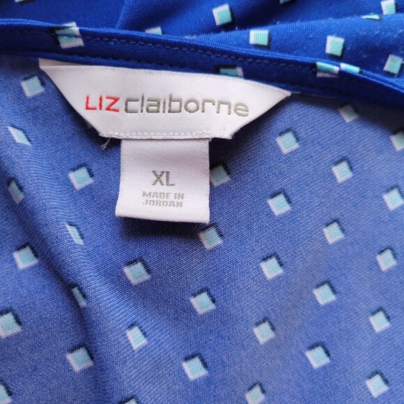 Liz Claiborne Womens Top Extra Large Blue Tiny Squares Poly Blend GEO86E - Picture 7 of 8